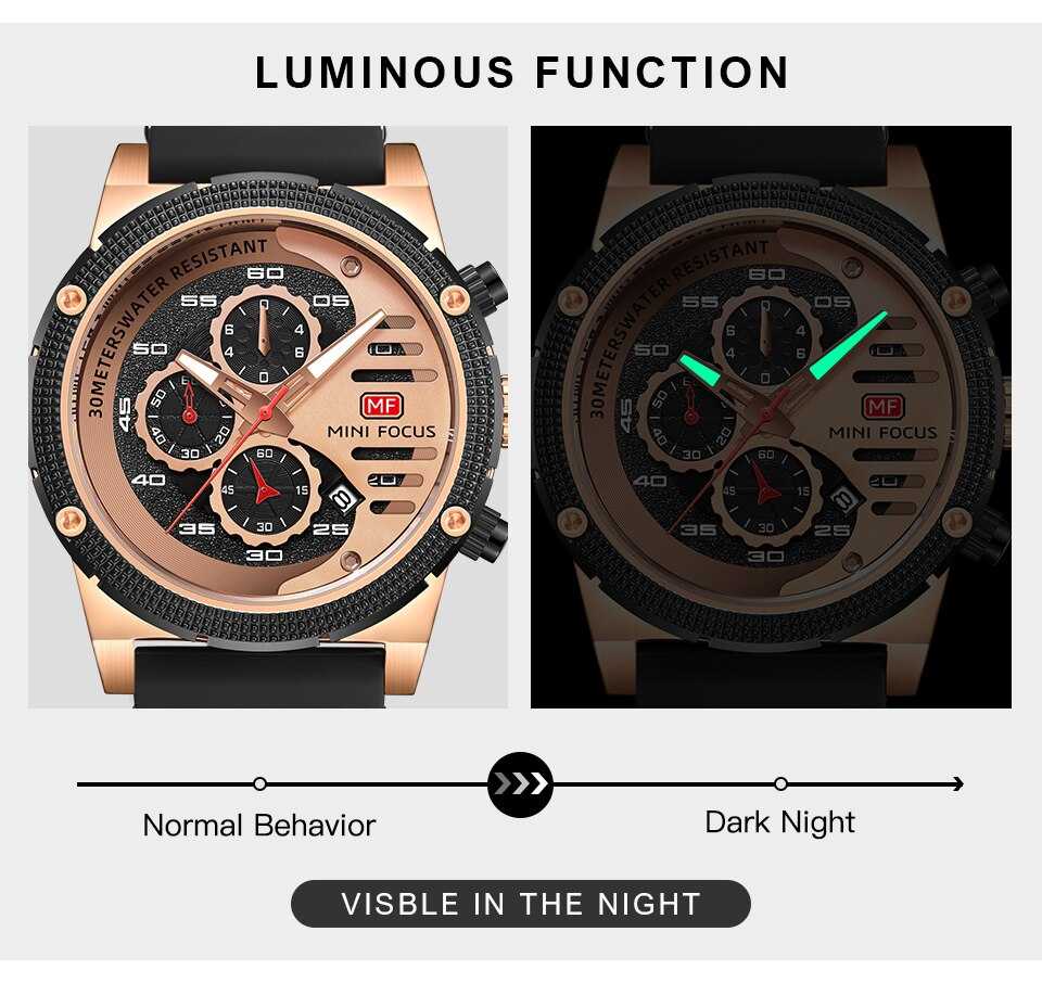 MINI FOCUS Fashion Men's Watches Luxury Brand Quartz Waterproof Sports Wristwatch Relogio Masculino Reloj Hombre Silicone Strap