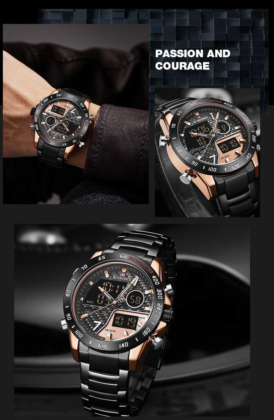 NAVIFORCE Luxury Brand Men's Wrist Watch Military Digital Sport Watches For Man Steel Strap Quartz Clock Male Relogio Masculino