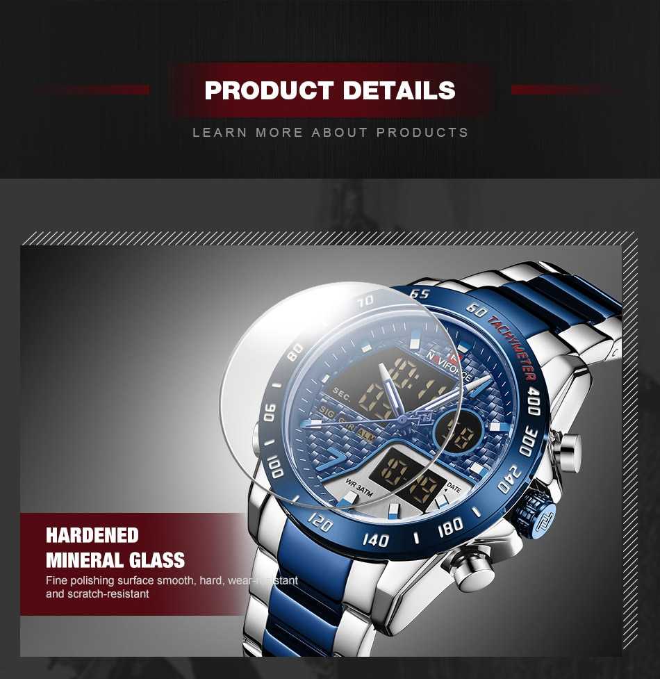 NAVIFORCE Luxury Brand Men's Wrist Watch Military Digital Sport Watches For Man Steel Strap Quartz Clock Male Relogio Masculino