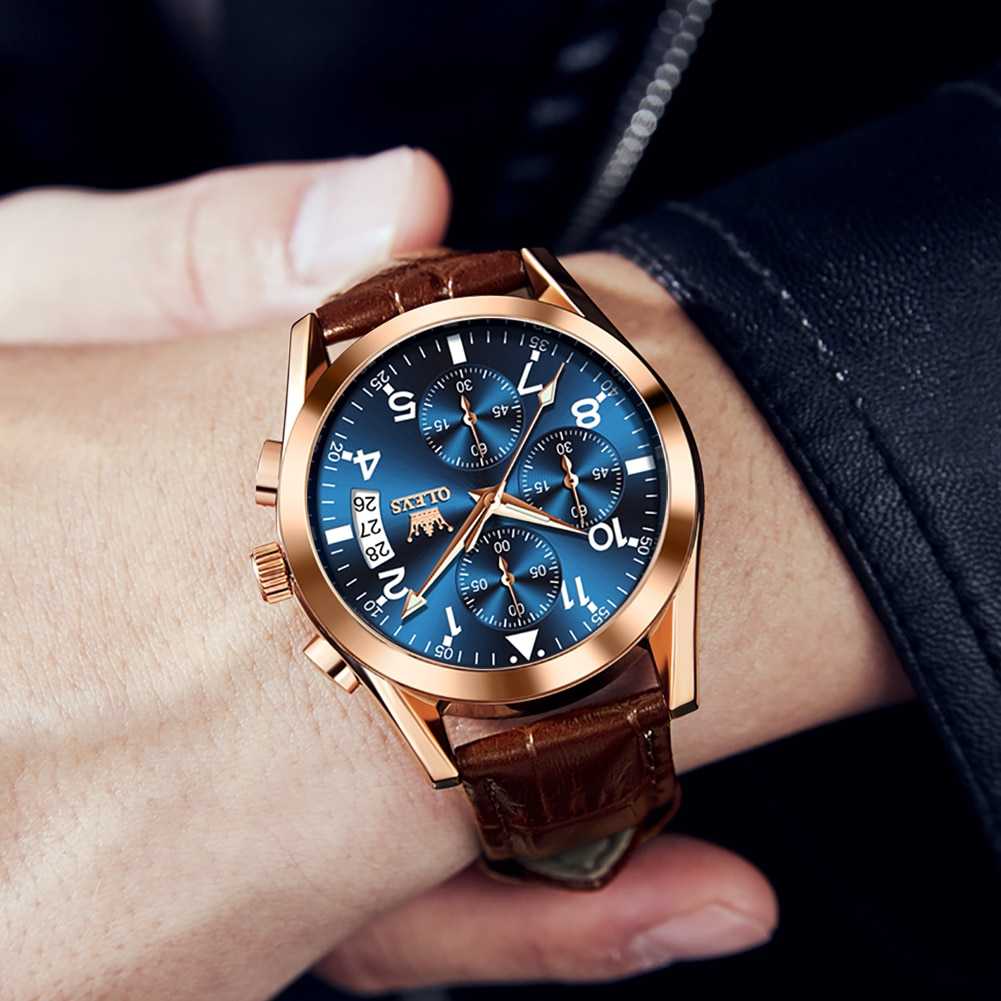 OLEVS Luxury Men's Watches Waterproof Luminous Quartz Wrist watch Leather Date Sports Top Brand Male Watch for Men Relogio