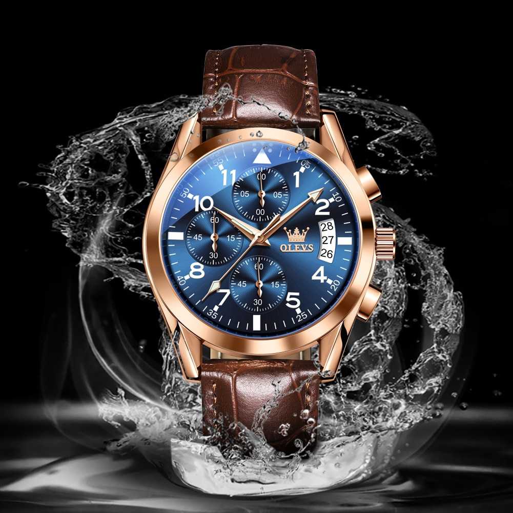 OLEVS Luxury Men's Watches Waterproof Luminous Quartz Wrist watch Leather Date Sports Top Brand Male Watch for Men Relogio