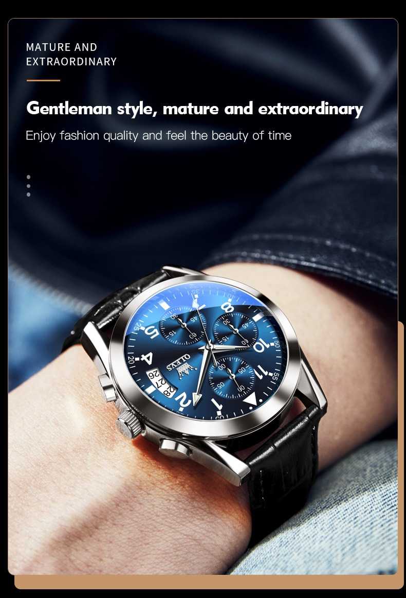 OLEVS Luxury Men's Watches Waterproof Luminous Quartz Wrist watch Leather Date Sports Top Brand Male Watch for Men Relogio