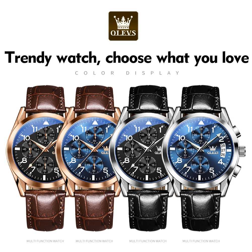 OLEVS Luxury Men's Watches Waterproof Luminous Quartz Wrist watch Leather Date Sports Top Brand Male Watch for Men Relogio