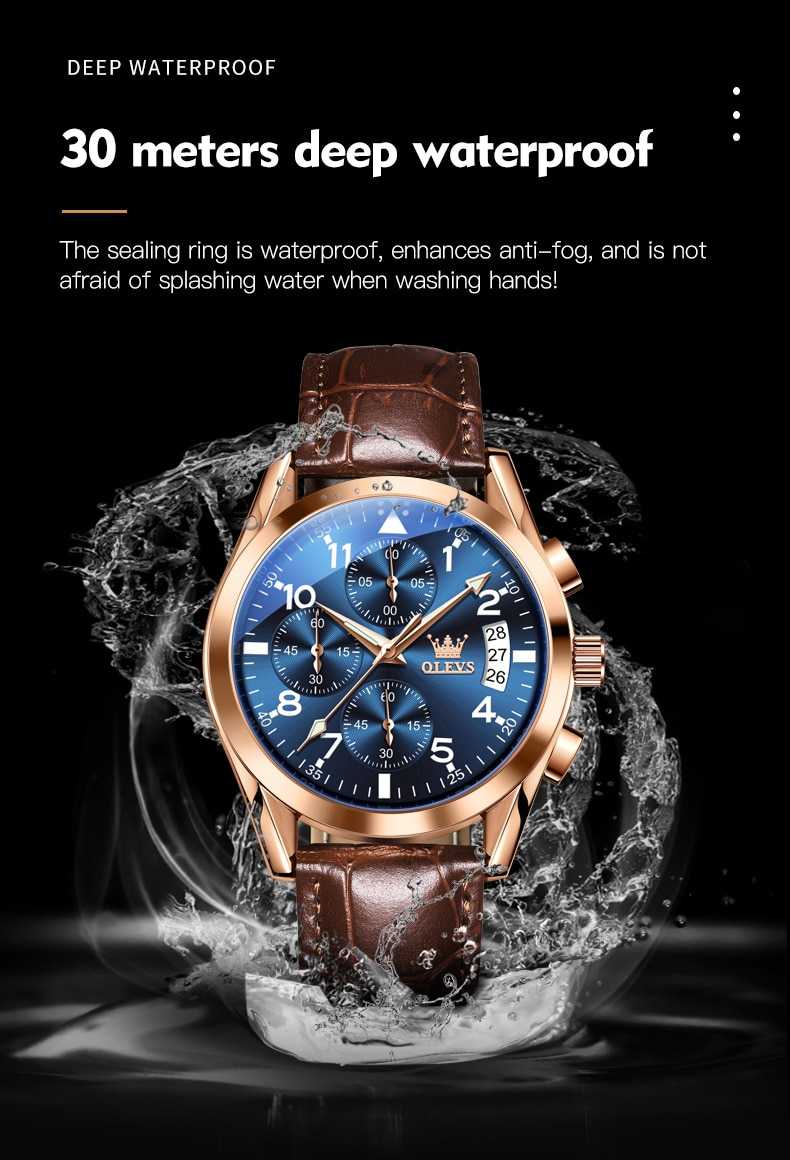 OLEVS Luxury Men's Watches Waterproof Luminous Quartz Wrist watch Leather Date Sports Top Brand Male Watch for Men Relogio