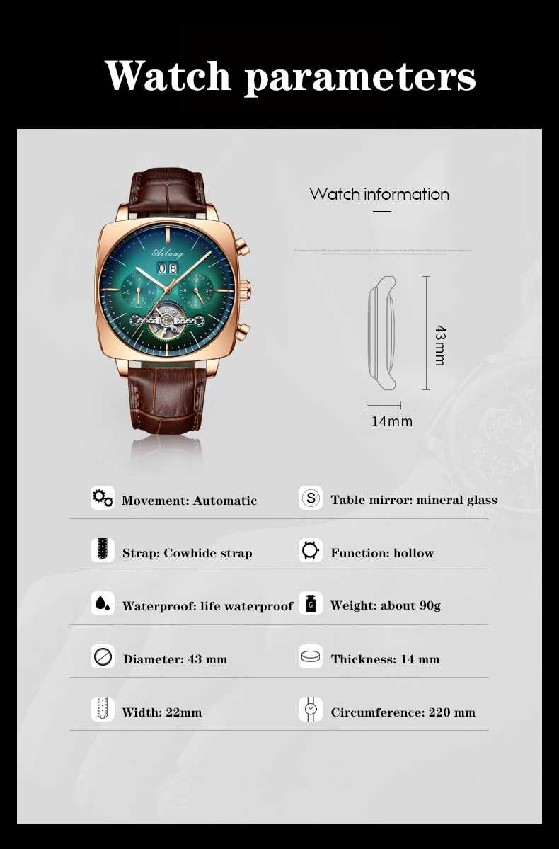 2022AILANG famous brand watch montre automatique luxe chronograph Square Large Dial Watch Hollow Waterproof mens fashion watches