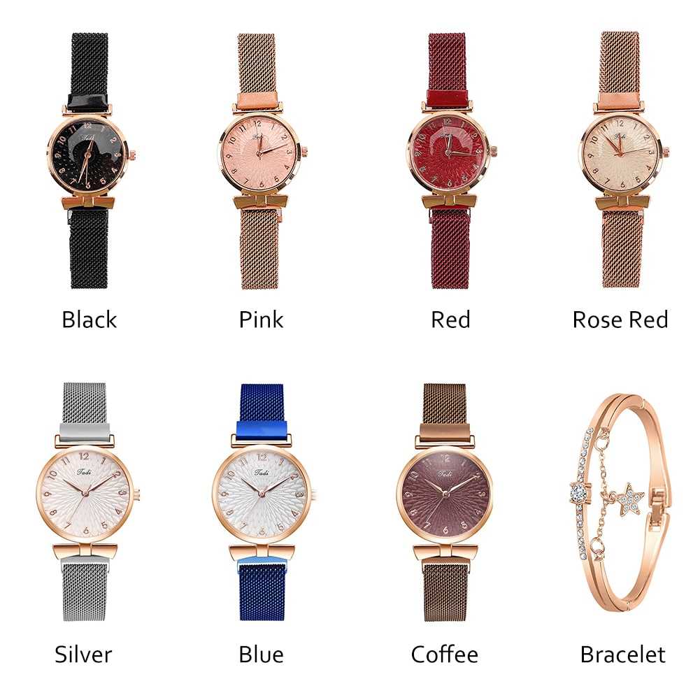 Fashion Women Watches Luxury Magnet Buckle Flower Rhinestone Watch Ladies Quartz Wrist Watch Bracelet Set Reloj Mujer