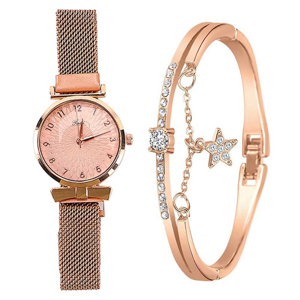 Fashion Women Watches Luxury Magnet Buckle Flower Rhinestone Watch Ladies Quartz Wrist Watch Bracelet Set Reloj Mujer