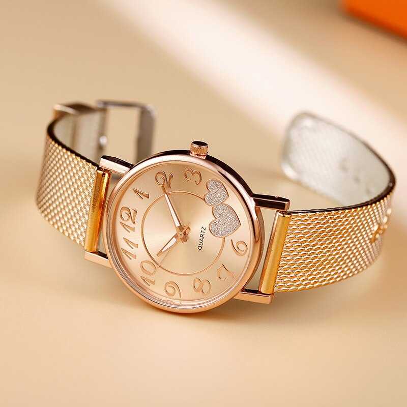 Rose Gold Love Watch Female Simple Temperament Student Waterproof Female High-level Female Watch Luxury Watch Women