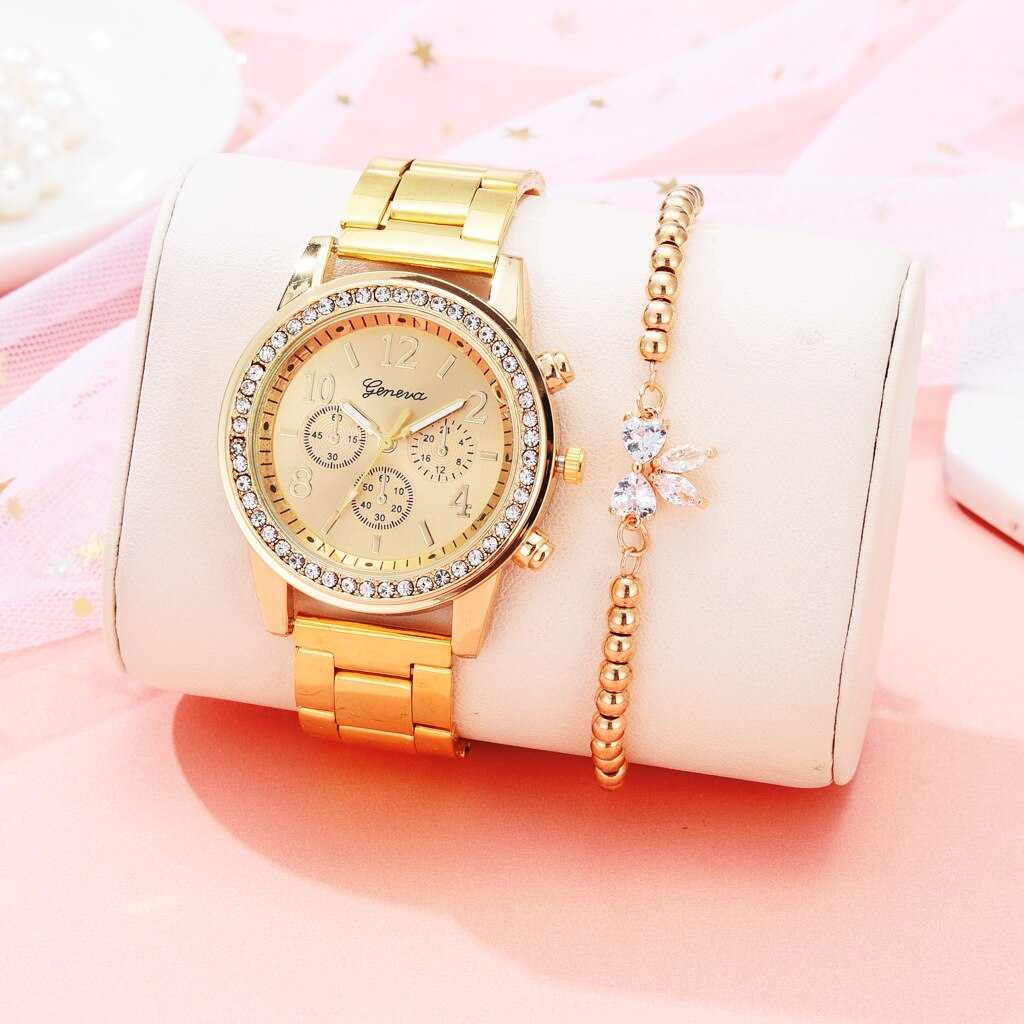 2022 Women Watches Fashion Rose Gold Watch Bracelet Set Ladies Wristwatches Stainless Steel Silver Strap Female Quartz Watch