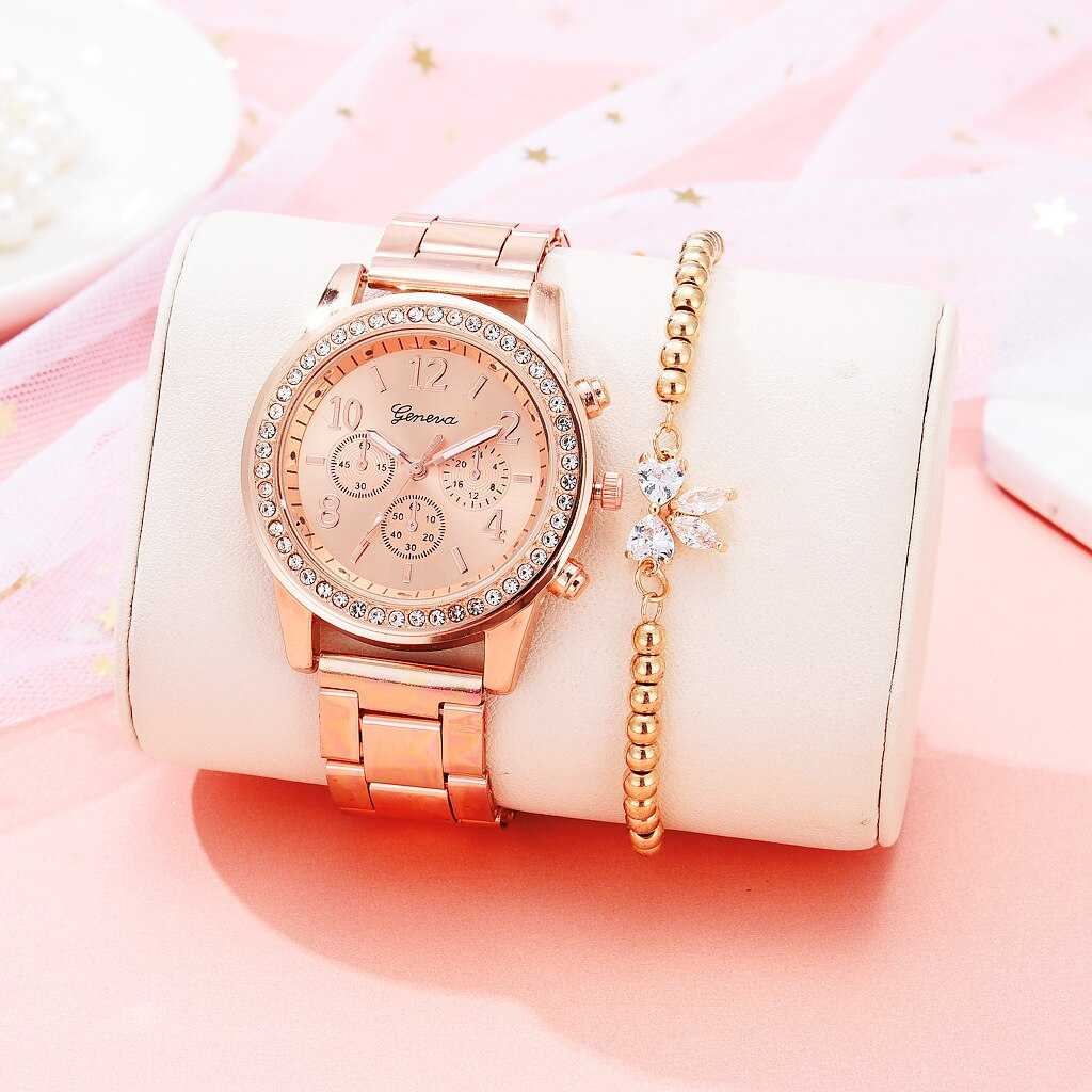 2022 Women Watches Fashion Rose Gold Watch Bracelet Set Ladies Wristwatches Stainless Steel Silver Strap Female Quartz Watch