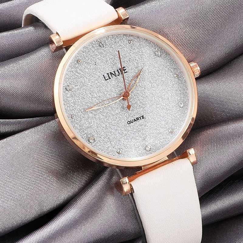 2 Piece Ladies Watch Set Fashion Starry Dial Bracelet Women's Leather Strap Quartz Girl's WristWatch