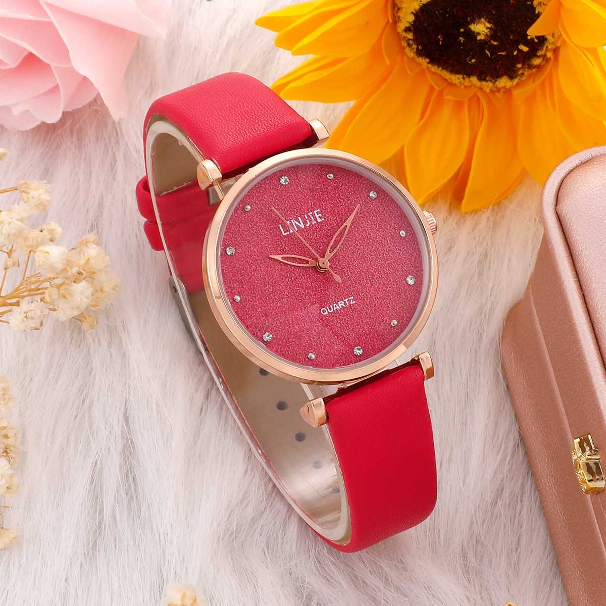 2 Piece Ladies Watch Set Fashion Starry Dial Bracelet Women's Leather Strap Quartz Girl's WristWatch