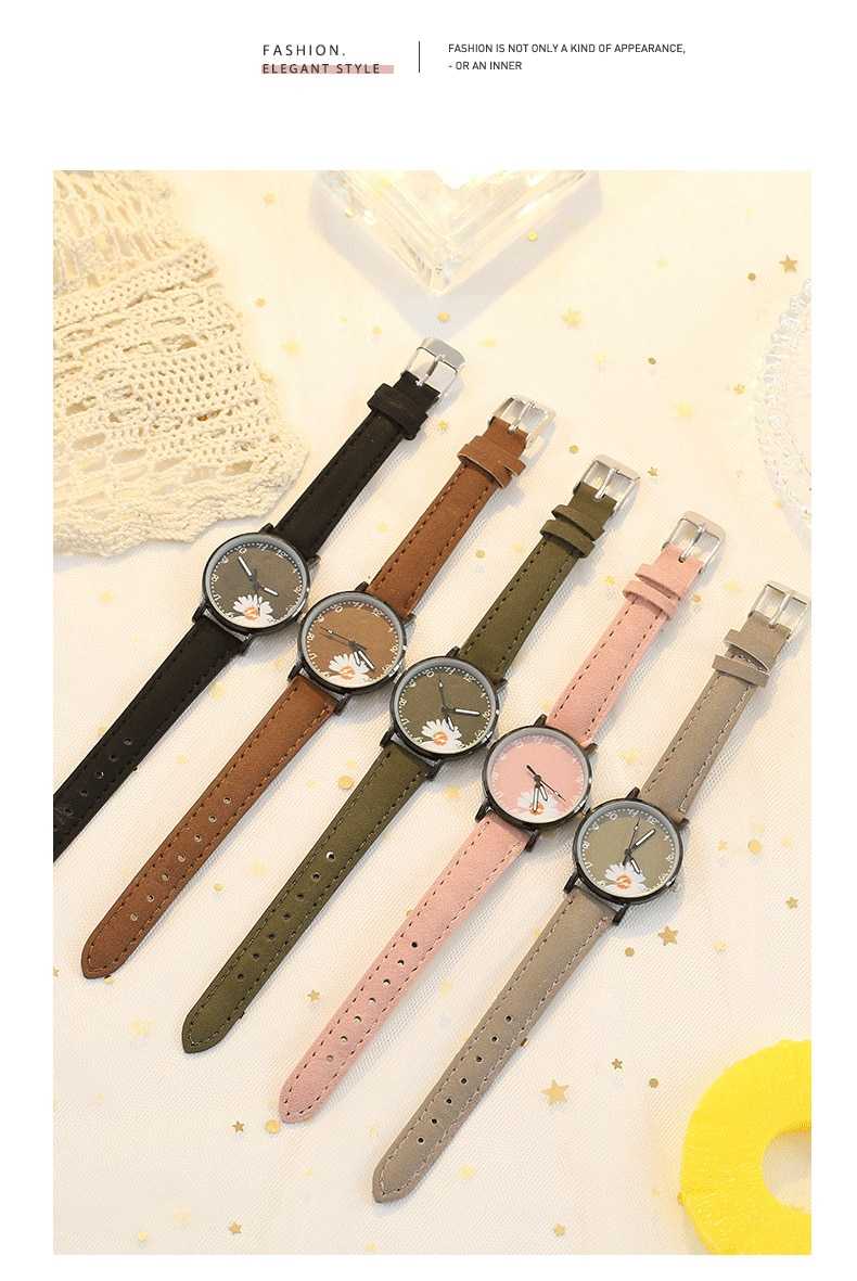 Hot Sales Dress Woman's Watch Daisy Flowers Cute Ladies Wristwatch Bracelet Set Casual Matte Leather Female Watches reloj mujer