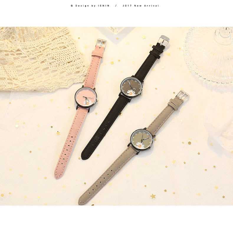 Hot Sales Dress Woman's Watch Daisy Flowers Cute Ladies Wristwatch Bracelet Set Casual Matte Leather Female Watches reloj mujer