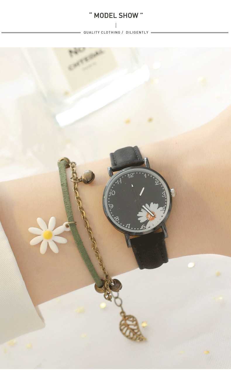 Hot Sales Dress Woman's Watch Daisy Flowers Cute Ladies Wristwatch Bracelet Set Casual Matte Leather Female Watches reloj mujer