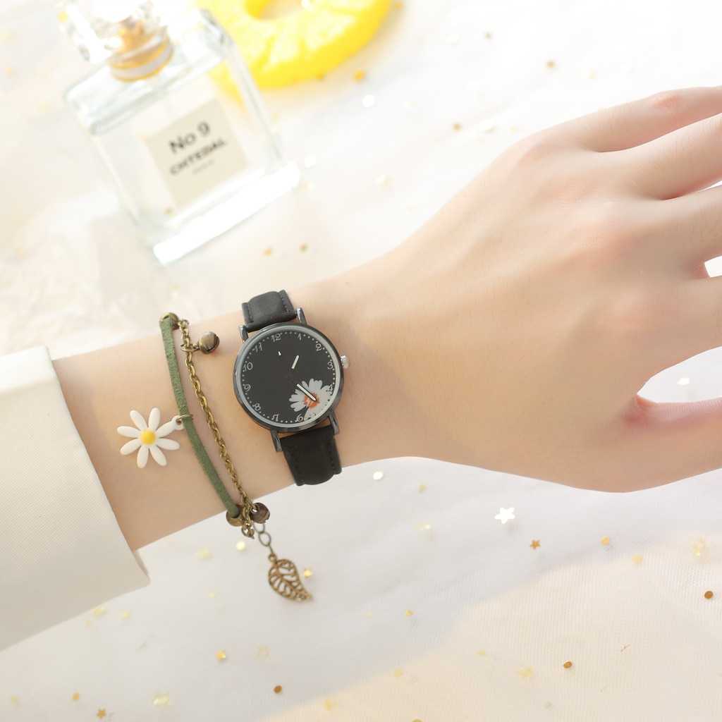 Hot Sales Dress Woman's Watch Daisy Flowers Cute Ladies Wristwatch Bracelet Set Casual Matte Leather Female Watches reloj mujer