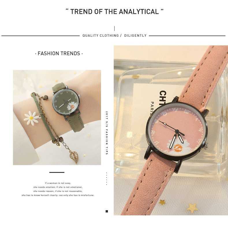 Hot Sales Dress Woman's Watch Daisy Flowers Cute Ladies Wristwatch Bracelet Set Casual Matte Leather Female Watches reloj mujer