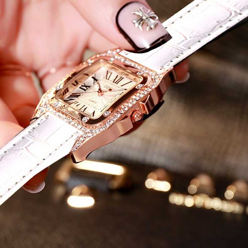 Chic Women's Korean-Style Square Rhinestone Casual Starry Quartz Watch