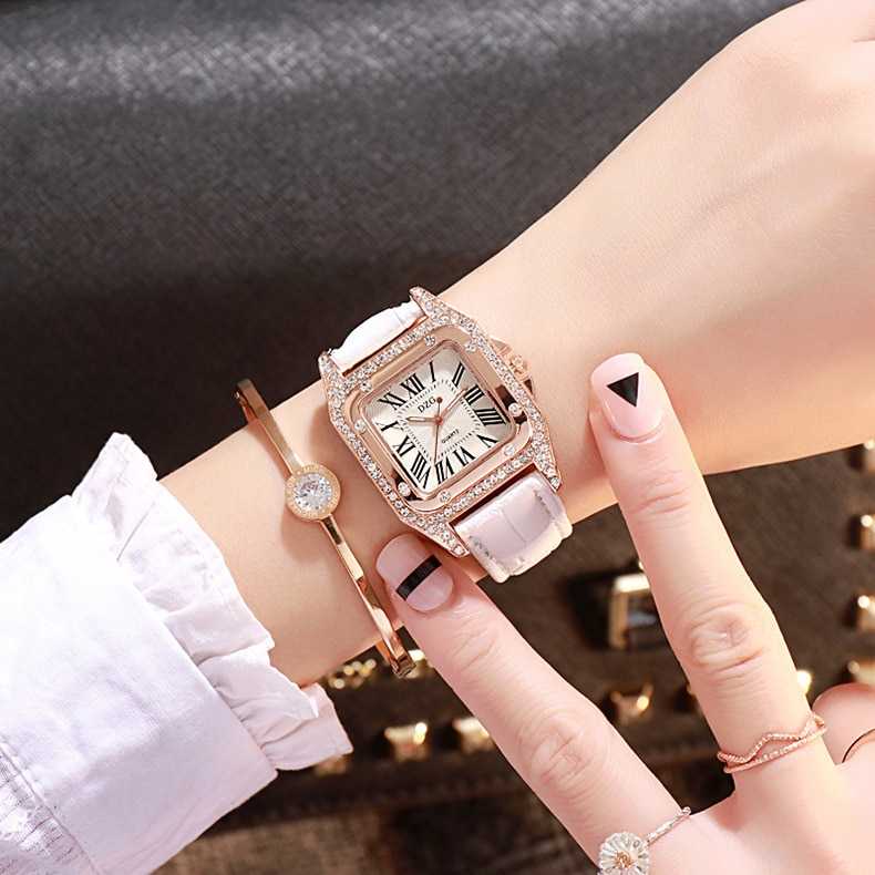 Chic Women's Korean-Style Square Rhinestone Casual Starry Quartz Watch