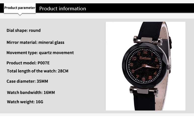 Black Starry Sky Bright Women's Watch Korean Rose Gold Quartz Watch Womens Watch Fashion Leather-Belt Watch