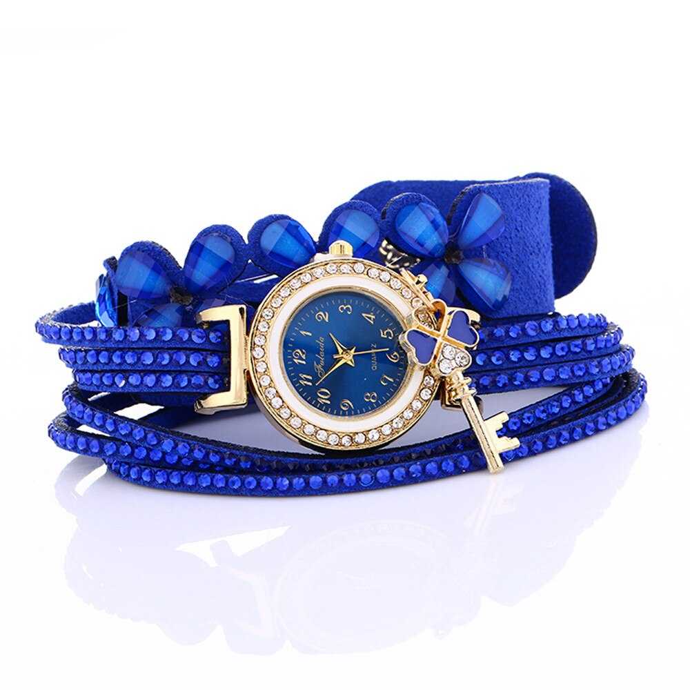 Brand Fashion Women Flower Crystal Clock Quartz Watch Casual Luxury Leather Rhinestone Bracelet Watch Relogio Feminino