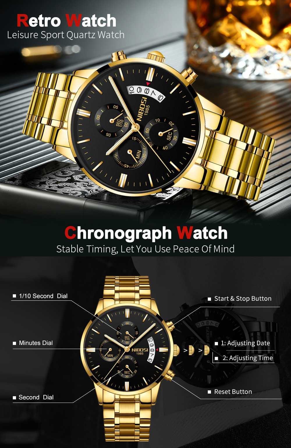 NIBOSI Relogio Masculino Mens Watches Top Brand Luxury Famous Men's Watch Fashion Casual Chronograph Military Quartz Wristwatch