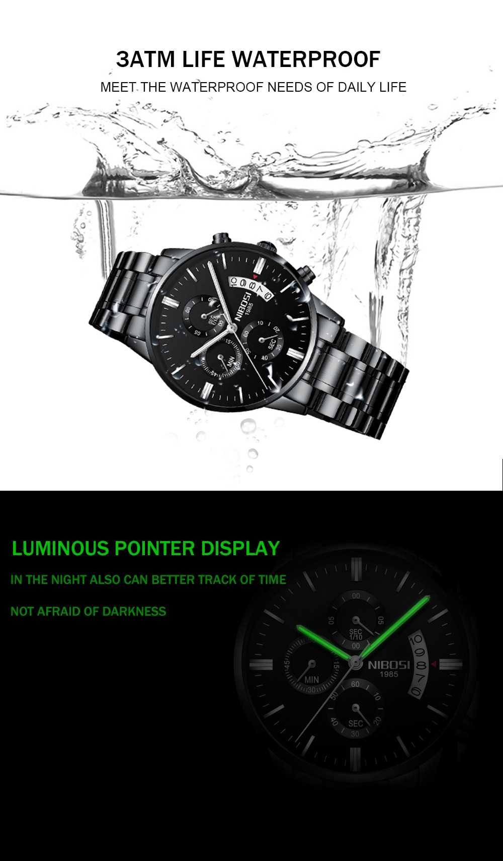 NIBOSI Relogio Masculino Mens Watches Top Brand Luxury Famous Men's Watch Fashion Casual Chronograph Military Quartz Wristwatch