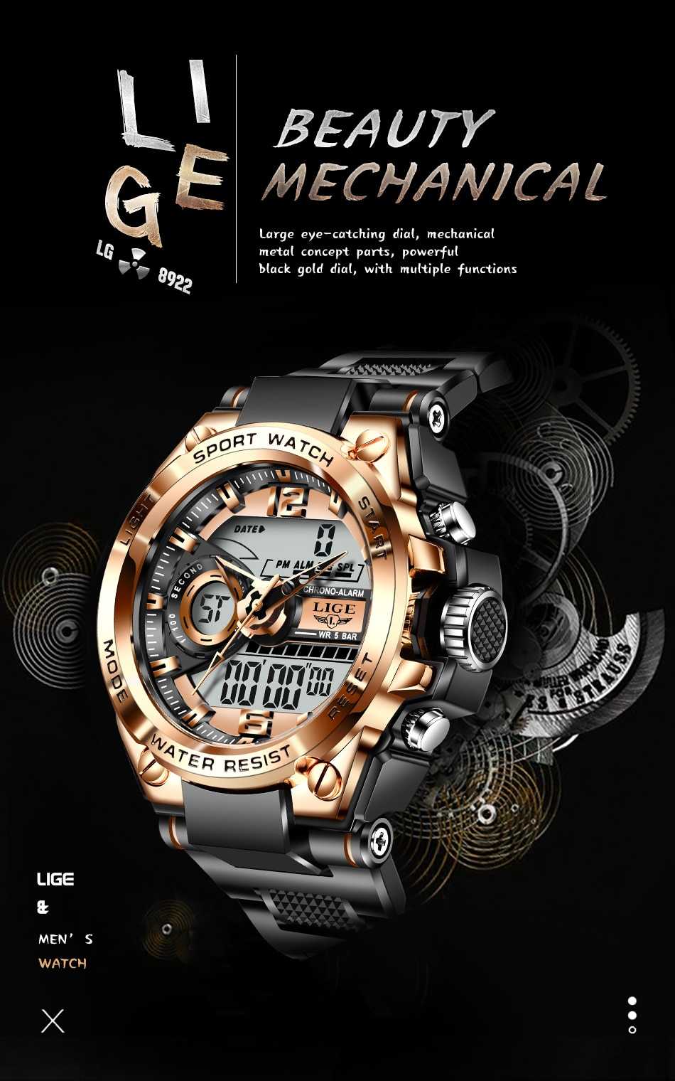 LIGE Digital Men Military Watch 50m Waterproof Wristwatch LED Quartz Clock Sport Watch Male Big Watches Men Relogios Masculino