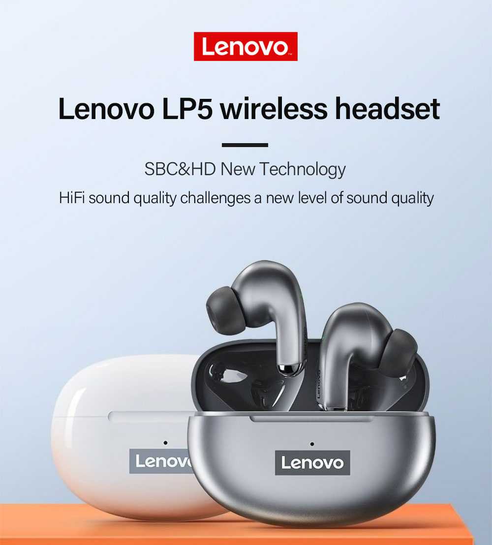 100% Original Lenovo LP5 Wireless Bluetooth Earbuds HiFi Music Earphone With Mic Headphones Sports Waterproof Headset 2021New