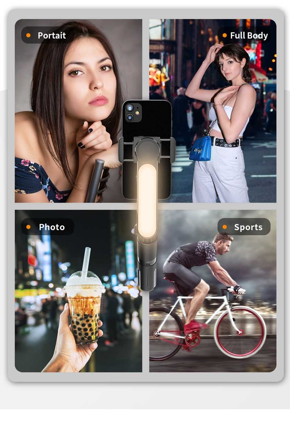 Gimbal Stabilizer Selfie Stick Tripod with Fill Light Wireless Bluetooth for HUAWEI Xiaomi IPhone 13 Cell Phone Smartphone