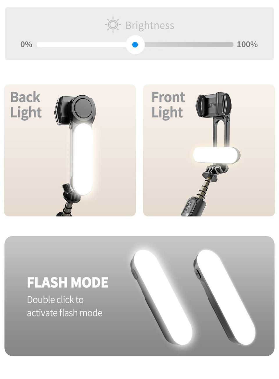 FANGTUOSI Q09 Wireless Bluetooth Selfie Stick Tripod Handheld Gimbal Stabilizer Monopod With fill light shutter for IOS Android