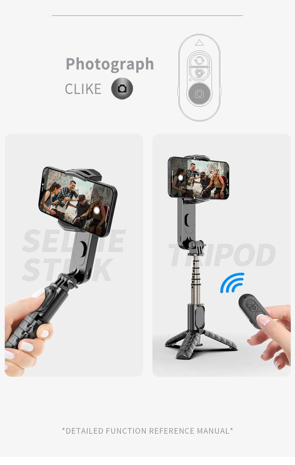 FANGTUOSI Q09 Wireless Bluetooth Selfie Stick Tripod Handheld Gimbal Stabilizer Monopod With fill light shutter for IOS Android