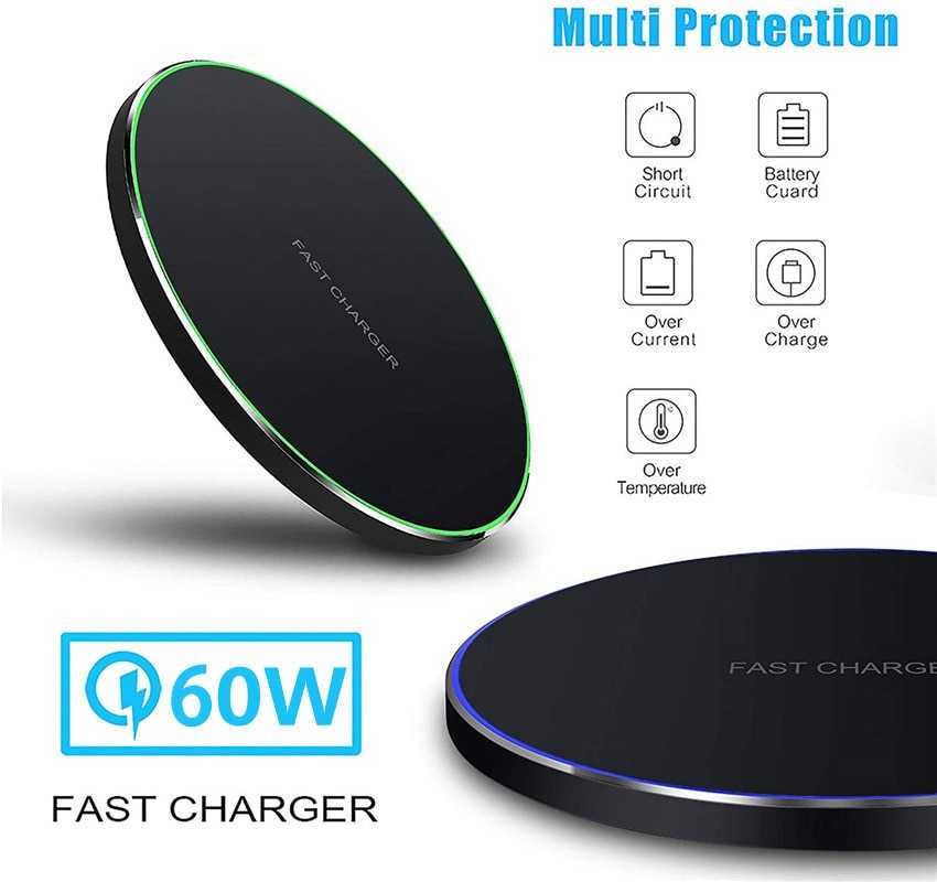 60W Wireless Charger Pad for iPhone 14 13 12 11 Pro Max X Samsung Xiaomi Phone Qi Chargers Induction Fast Charging Dock Station