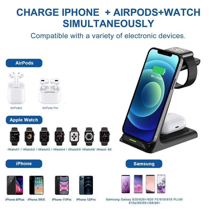 30W 3 in 1 Wireless Charger Stand Pad For iPhone 14 13 12 11 X Apple Watch Fast Charging Dock Station for Airpods Pro iWatch 8 7