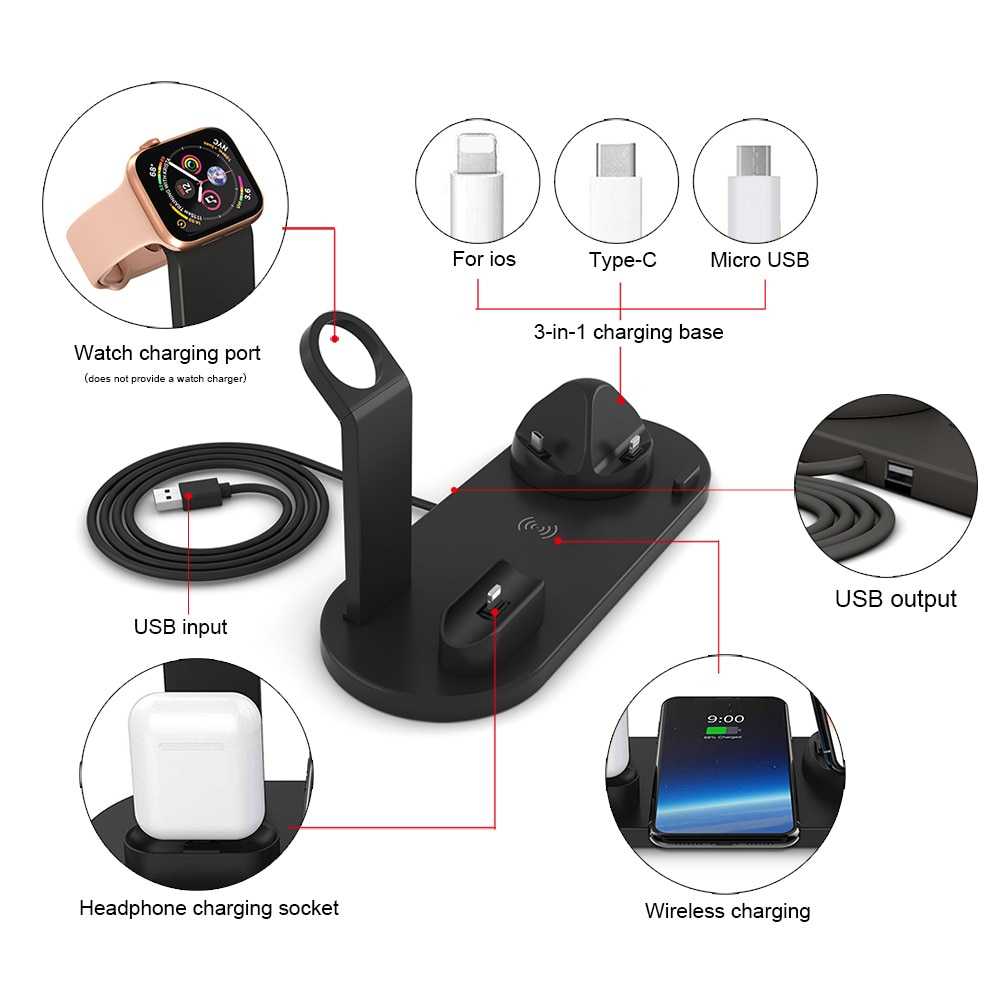 30W 7 in 1 Wireless Charger Stand Pad For iPhone 14 13 12 X Apple Watch Qi Fast Charging Dock Station for Airpods Pro iWatch 7 6