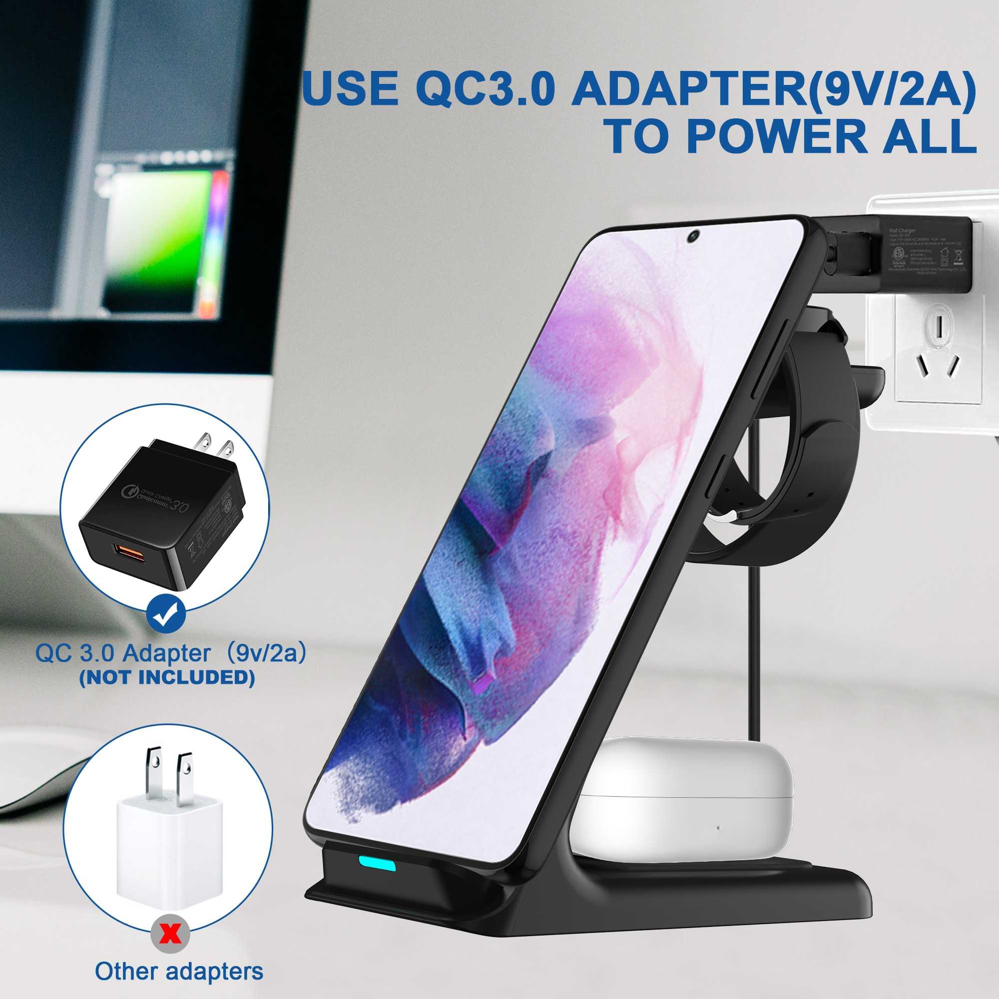 20W Wireless Chargers Stand Fast Charging Station for iPhone 14 13 iWatch 8 7 Samsung Z Fold3 Z Flip3 S21 S20 Galaxy Watch 5 4 3