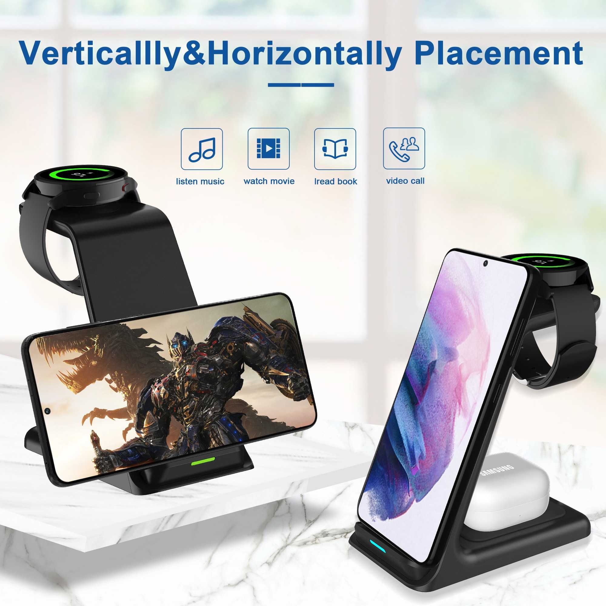 20W Wireless Chargers Stand Fast Charging Station for iPhone 14 13 iWatch 8 7 Samsung Z Fold3 Z Flip3 S21 S20 Galaxy Watch 5 4 3