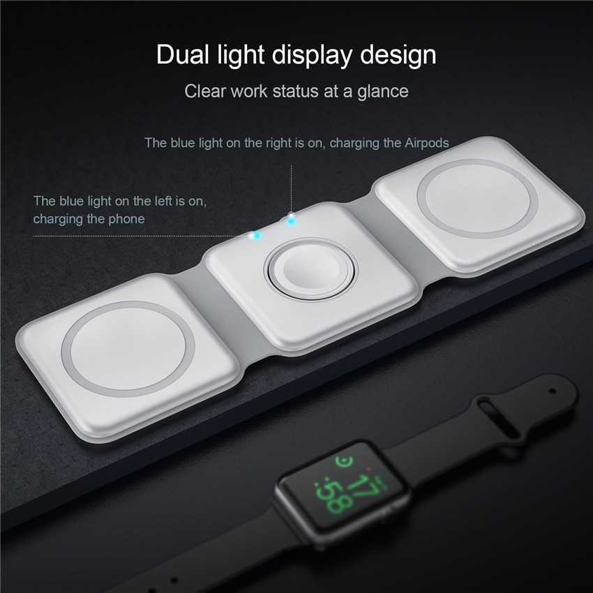 30W 3 in 1 Magnetic Wireless Charger Stand Pad Foldable for iPhone 13 12 11 Pro Max Airpods Pro iWatch 7 6 Fast Charging Station