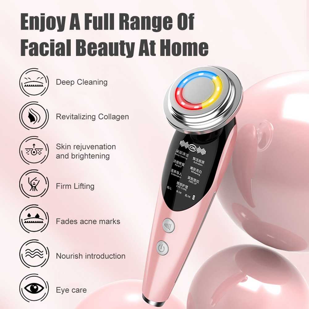 EMS Facial Massager LED Light Therapy Sonic Vibration Wrinkle Removal Skin Tightening Hot Cool Treatment Skin Care Beauty Device