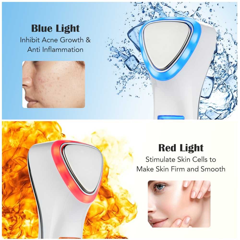 LED Hot Cold Face Skin Care Device Massager Hammer Ultrasonic Cryotherapy Facial Vibration Red Blue Light Ion Beauty Instrument