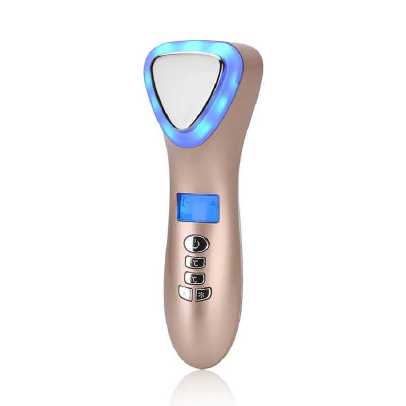 LED Hot Cold Face Skin Care Device Massager Hammer Ultrasonic Cryotherapy Facial Vibration Red Blue Light Ion Beauty Instrument