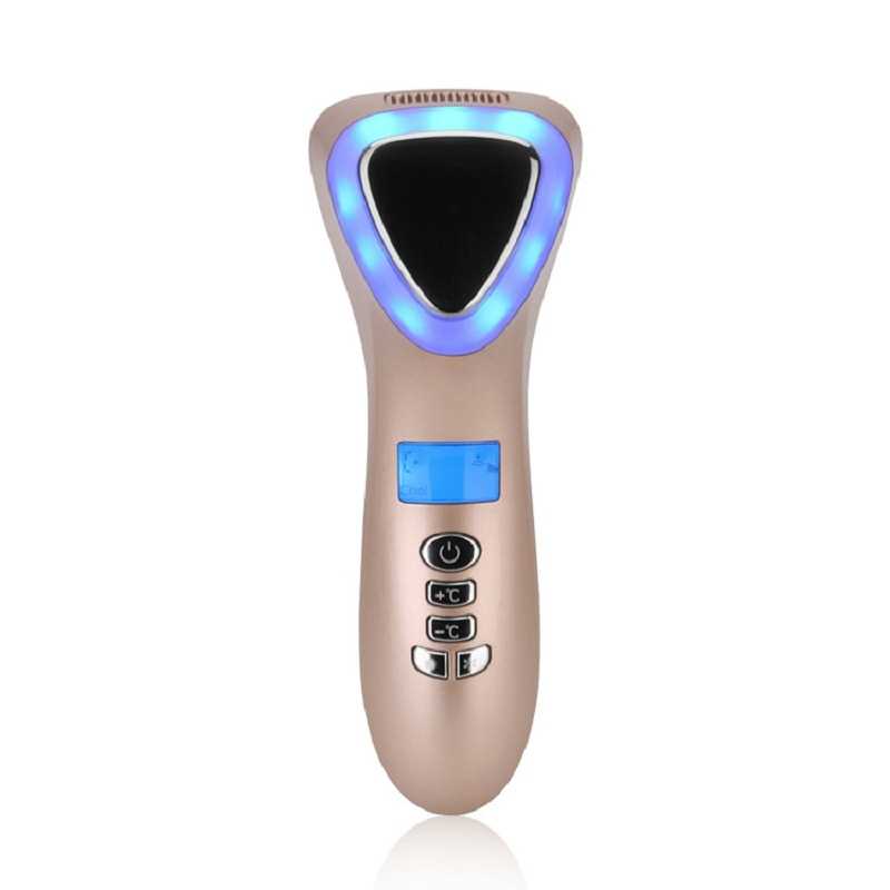 LED Hot Cold Face Skin Care Device Massager Hammer Ultrasonic Cryotherapy Facial Vibration Red Blue Light Ion Beauty Instrument