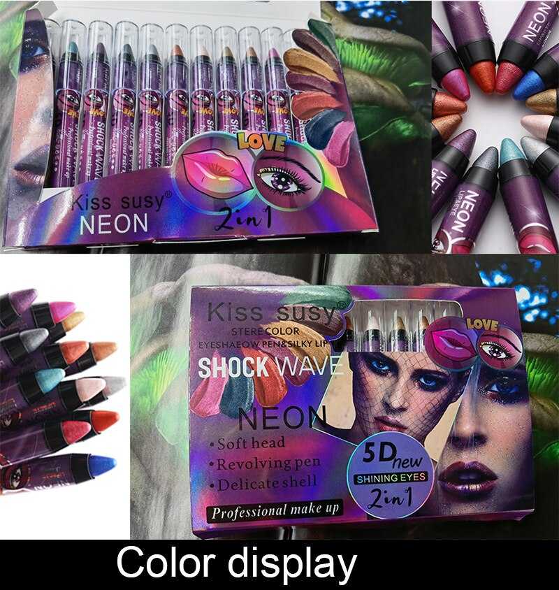 36 Color Eye Shadow Pen Waterproof 2 In 1 Not Smudge Eye Shadow Stick Lip Makeup Pen Glitter Shimmer Long-lasting Eye Shadow Pen