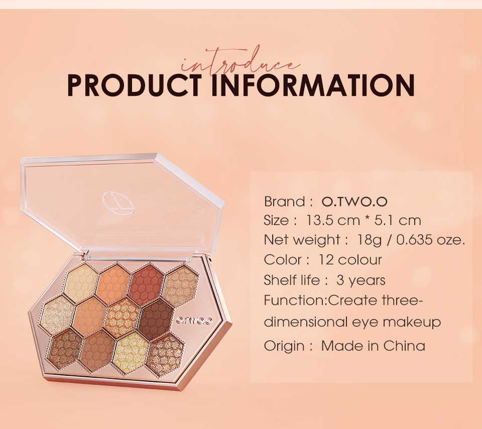 O.TWO.O Eyeshadow Palette 12 Colors Shimmer Matte Eye Shadow Long-lasting Waterproof Eye Pigments Shiny Shadows Cosmetics