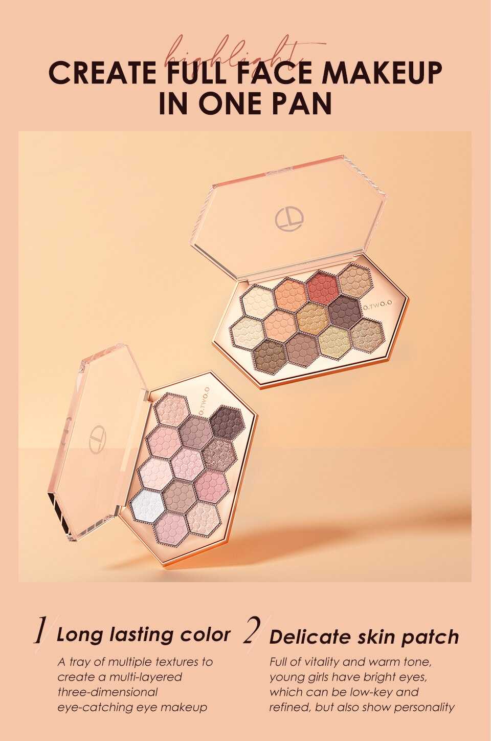 O.TWO.O Eyeshadow Palette 12 Colors Shimmer Matte Eye Shadow Long-lasting Waterproof Eye Pigments Shiny Shadows Cosmetics