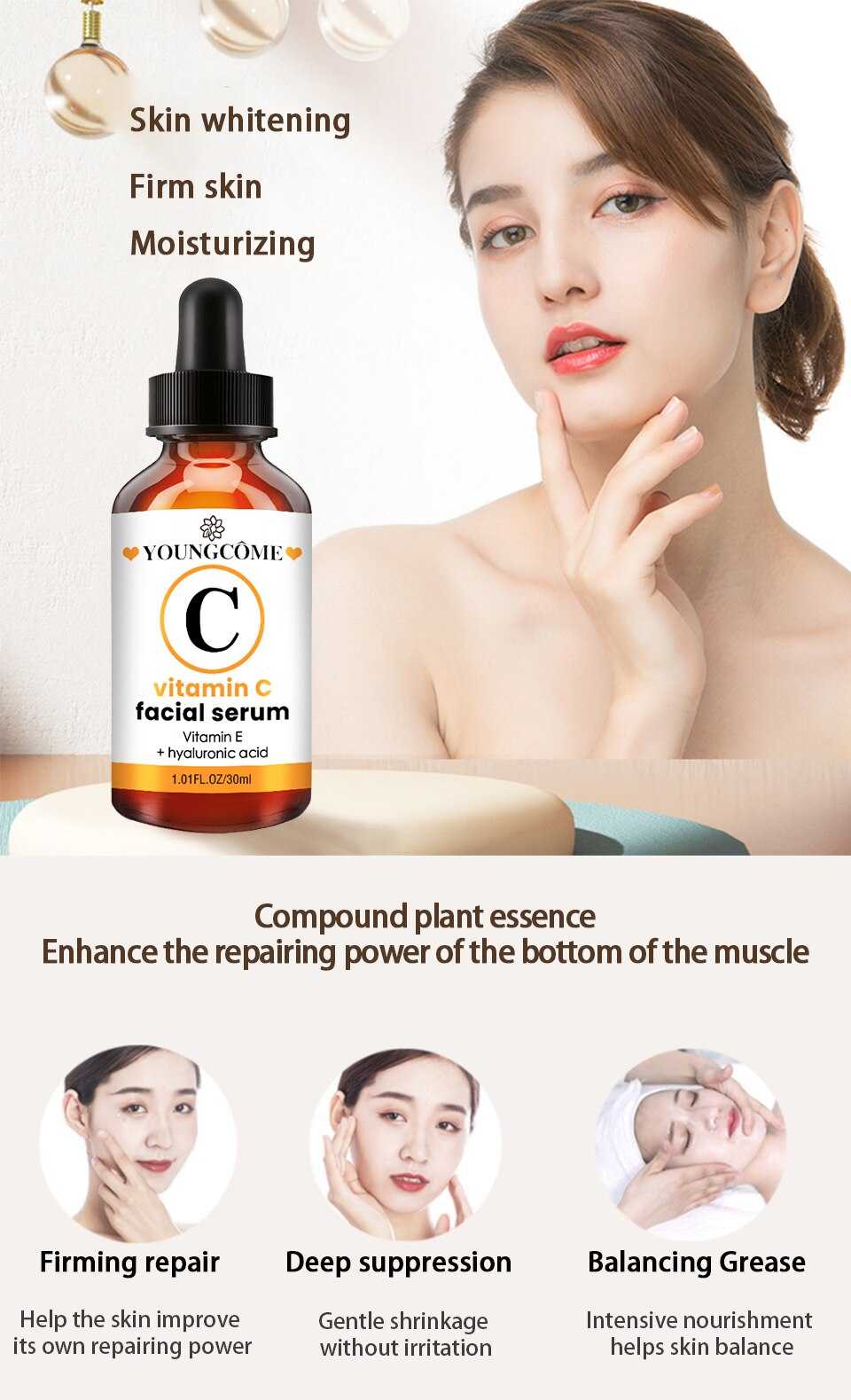 YOUNGCOME 30ml 50ml Vitamin C Retinol Facial Serum Whitening Brightening Moisturizing Lighten Spots Hyaluronic Acid Eyes Essence