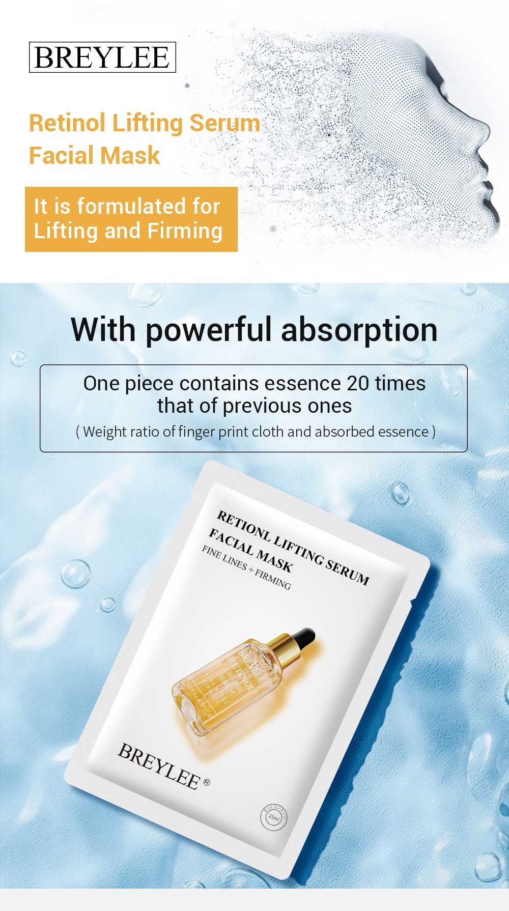 BREYLEE Retinol Series Anti Aging Firming Face Mask Facial Eye Cream Serum Remove Fine Lines Wrinkles Tighten Skin Care Essence