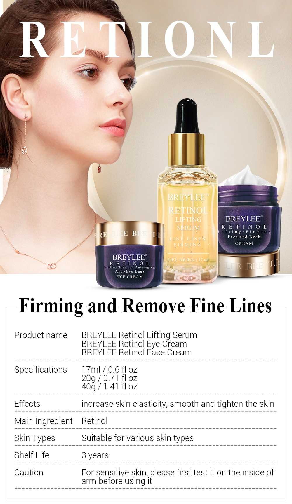 BREYLEE Retinol Series Anti Aging Firming Face Mask Facial Eye Cream Serum Remove Fine Lines Wrinkles Tighten Skin Care Essence