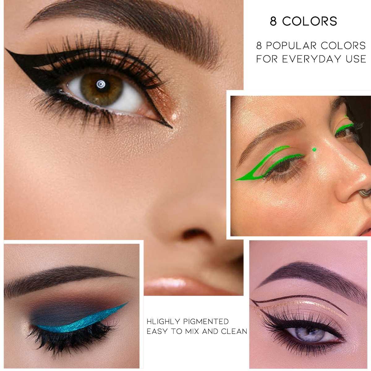 7Pcs/set Double Colors Water Activated Eyeliner UV Glow Eye Body Face Paint Retro Graphic Hydra Eye Liner 14 Colors Eye Makeup