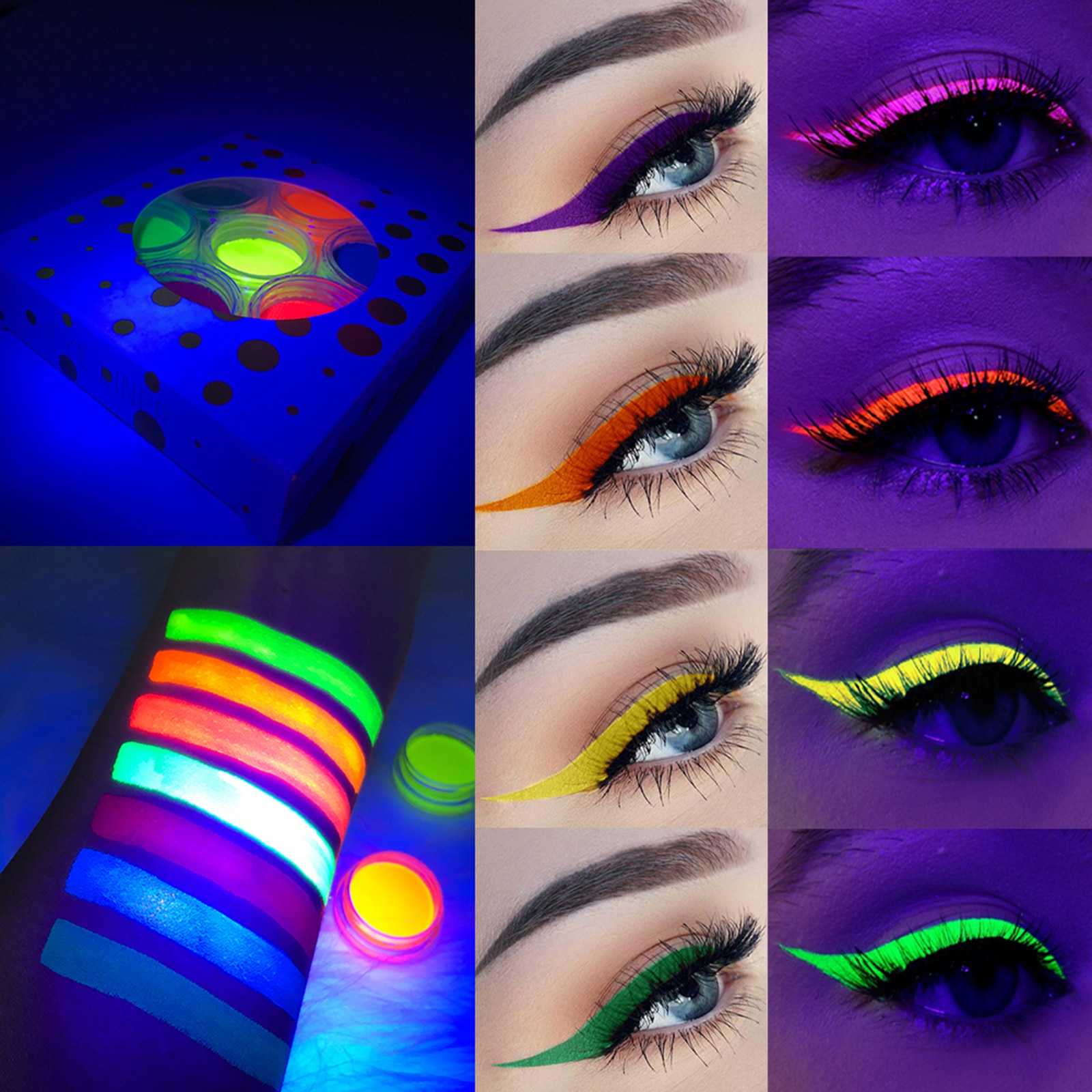 7Pcs/set Double Colors Water Activated Eyeliner UV Glow Eye Body Face Paint Retro Graphic Hydra Eye Liner 14 Colors Eye Makeup